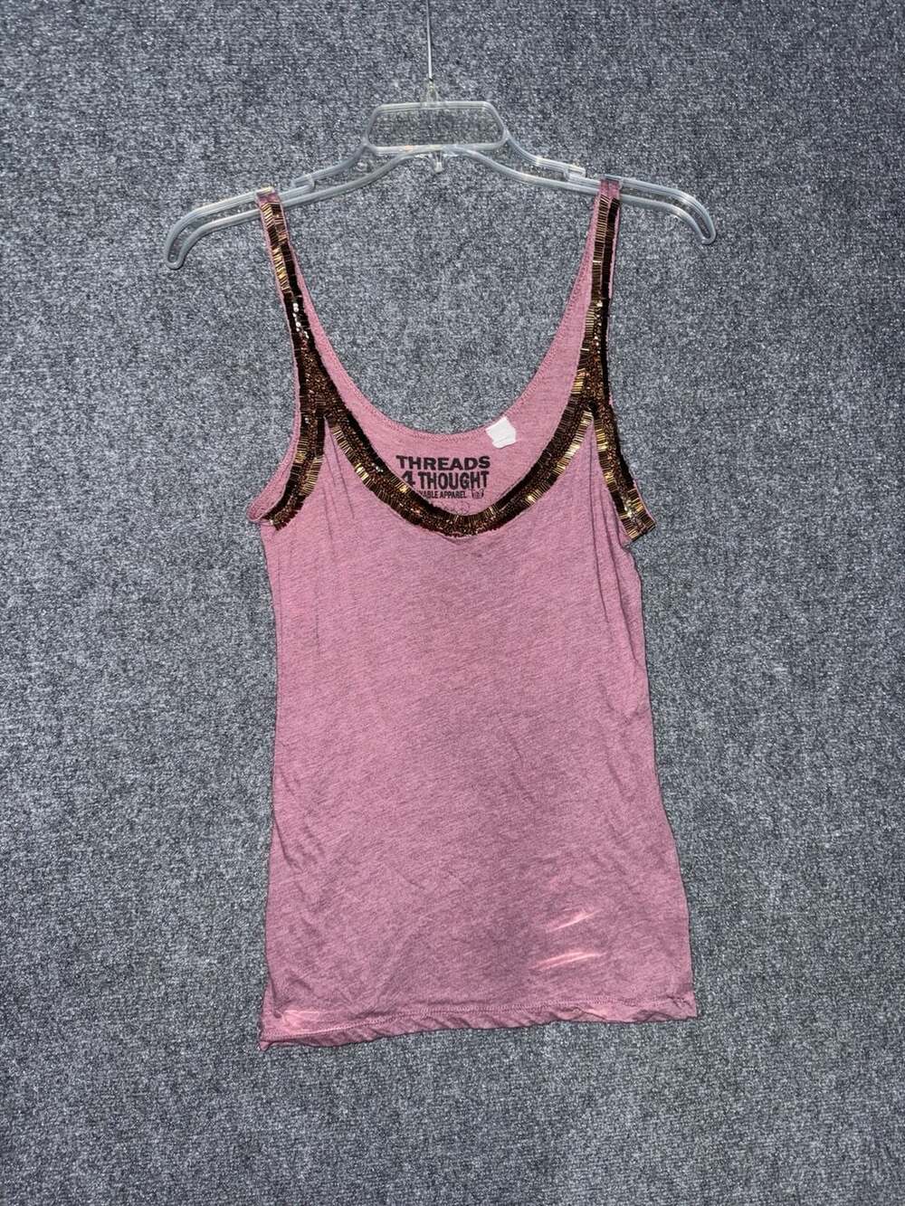 Threads 4 Thought Mauve Beaded Trim Organic Cotton Tank Top Size S